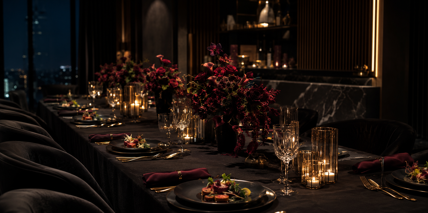 Elegant private table prepared for guests